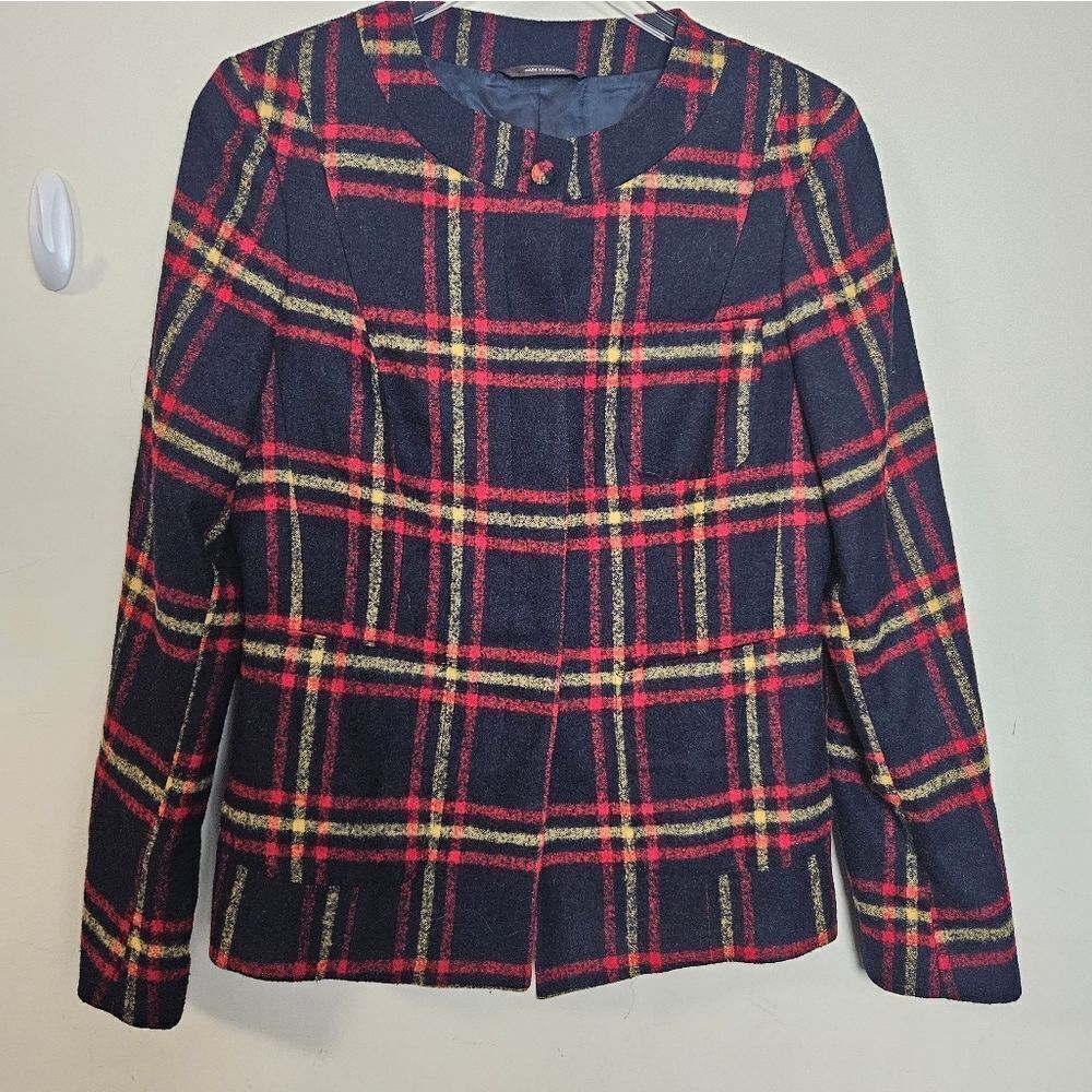 Paul Stuart Plaid Alpaca Blend Womens Jacket Blazer Red Black Yellow 10